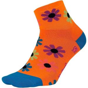 imageDEFEET  Aireator Womens 2quot Socks  For Cycling Running EverydayFlower Power Neon OrangeProcess Blue