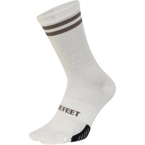 imageDEFEET  Cyclismo middensity 6inch crew Merino Wool padded fit profile sock for all active pursuitsNatural WKhaki Stripes